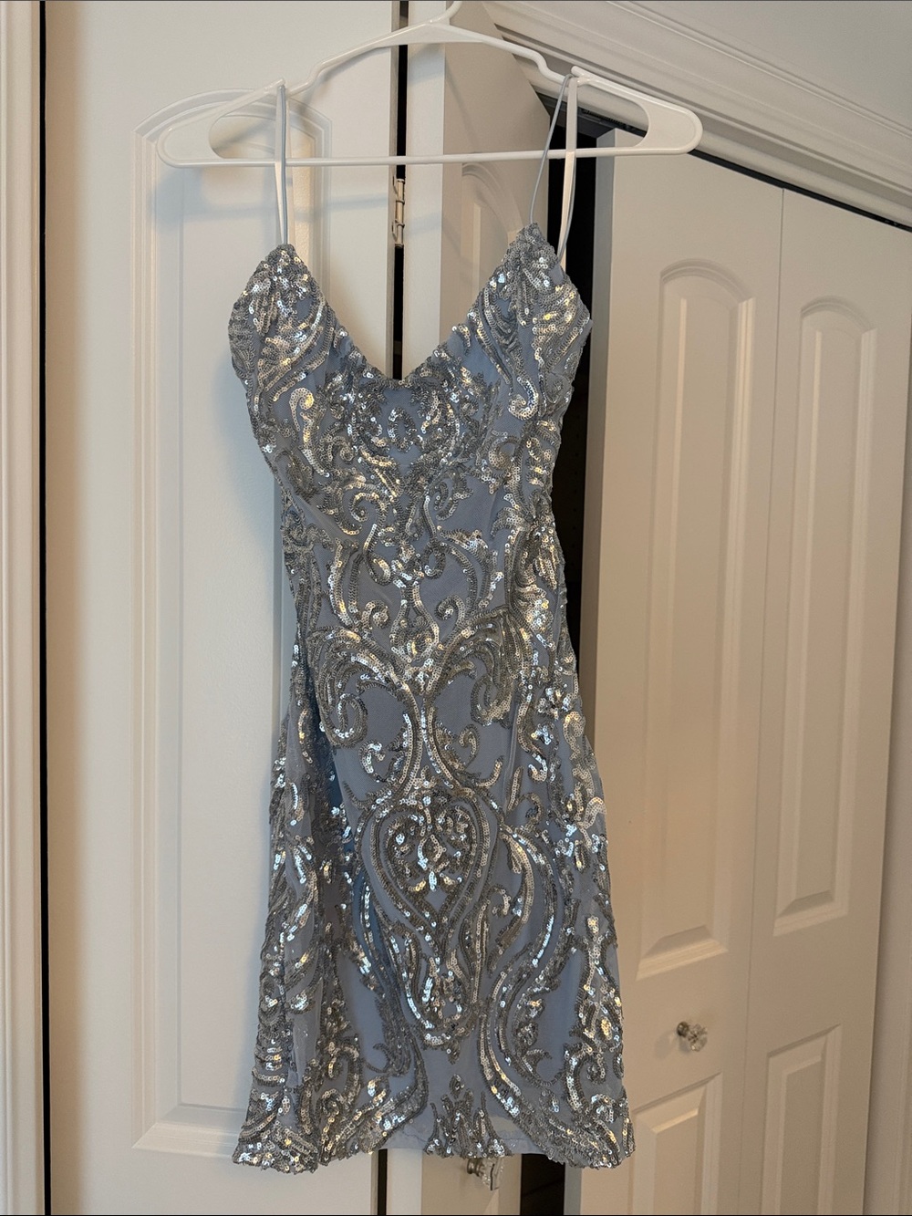 Windsor Silver Sequin V-Neck Mini Dress